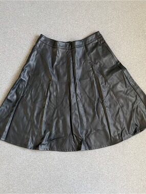 Classic Black Faux Leather A-Line Skirt